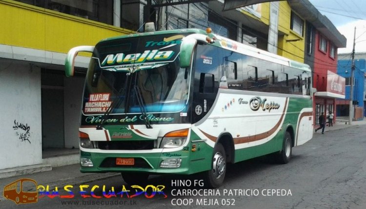 HINO FG CARROCERIA PATRICIO CEPEDA
COOP MEJIA
MOVIL 052
PAA -2308
Palabras clave: HINO FG CARROCERIA PATRICIO CEPEDA