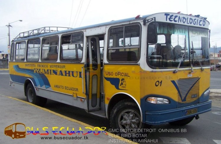 GMC MOTOR DETROIT OMNIBUS BB CARROCERIA BLUE BIRD BOTAR
INSTITUTO RUMIÑAHUI 
MOVIL 01
Palabras clave: GMC MOTOR DETROIT OMNIBUS BB CARROCERIA BLUE BIRD BOTAR