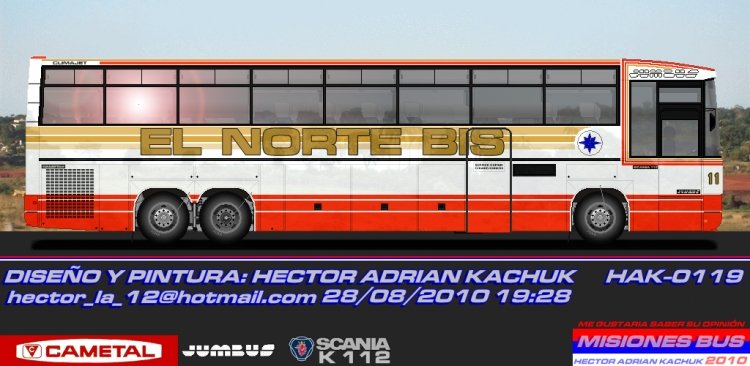 EL NORTE BIS 11
CAMETAL JUMBUS SCANIA K112 
Palabras clave: EL NORTE BIS 11 CAMETAL JUMBUS SCANIA K112