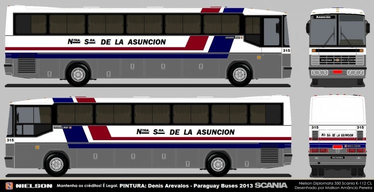 Scania R112 - Nielson Diplomata 350 - Nuestra Señora de la Asuncion
Diseño: Mailson Amancio Pereira
Pintura: Denis Arevalos
Palabras clave: Scania