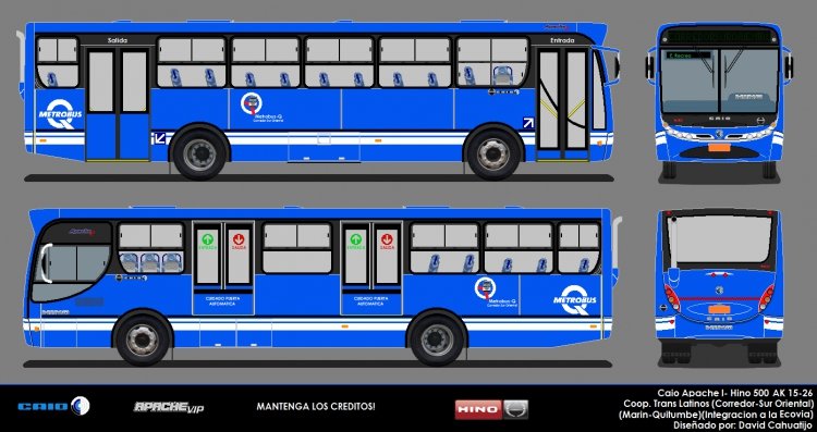 CAIO APACHE VIP I HINO 500 AK 15-26 BUS ALIMENTADOR CORREDOR SUR ORIENTAL (quito-ecuador)
CORREDOR SUR ORIENTAL BUS TIPO QUITO
Palabras clave: CAIO APACHE VIP I HINO AK CORREDOR SUR ORIENTAL