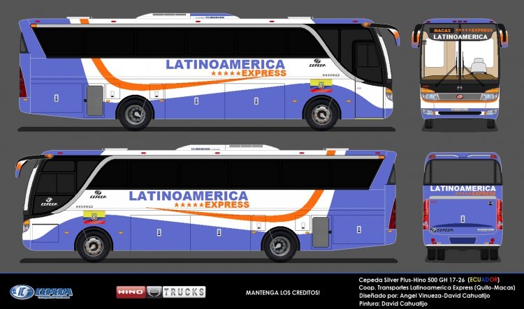 COOP. TRNASPORTES LATINOAMERICA EXPRESS CEPEDA SILVER PLUS HINO 500 GH 17-26 (ECUADOR)
CARROCERIAS DEL ECUADOR TRANSPOTES LATINOAMERICA HINO 500 GH 17-26
Palabras clave: HINO CEPEDA ECUADOR LATINOAMERICA SILVER PLUS 