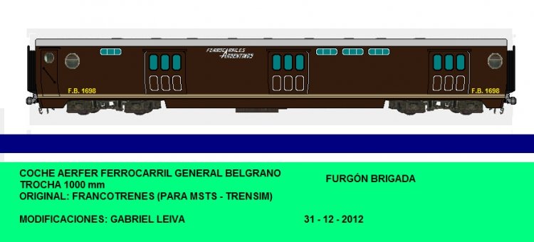 COCHE FURGÓN BRIGADA - PISTOIESI
ILUSTRACIÓN COCHES FERROCARRILES ARGENTINOS
Palabras clave: AERFER MATERFER PISTOIESI FERROCARRILES ARGENTINOS BELGRANO FURGON BRIGADA