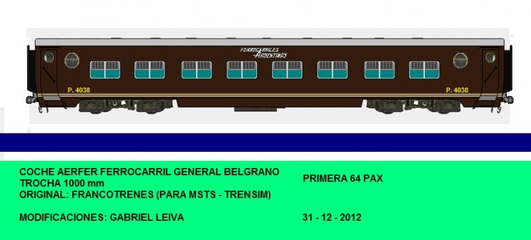 COCHE PRIMERA CLASE - PISTOIESI
ILUSTRACIÓN COCHES FERROCARRILES ARGENTINOS
Palabras clave: PISTOIESI AERFER FIAT MATERFER BELGRANO FERROCARRILES ARGENTINOS PRIMERA CLASE