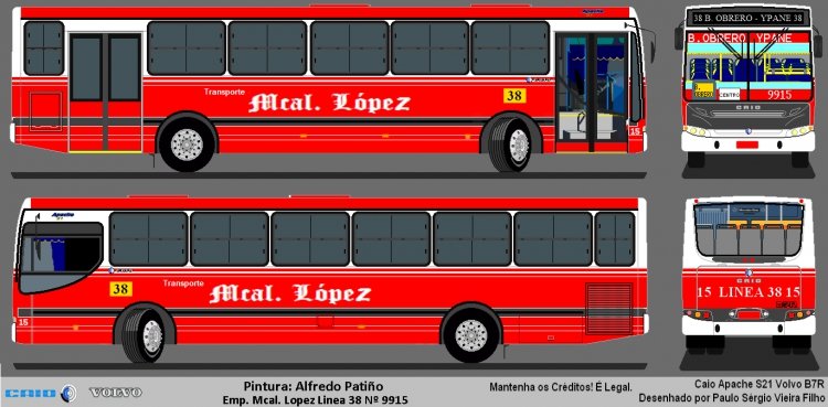 Volvo B7R Caio Apache S21 (en Paraguay) Linea 38 Mcal. Lopez S.A.
Diseño: Paulo Sergio Vieira
Pintura: Alfredo Patiño
Palabras clave: Volvo