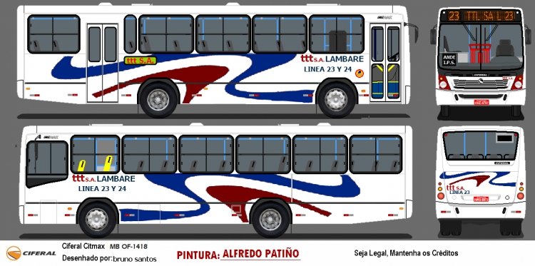 Mercedes-Benz Of 1418 - Ciferal Citimax (en Paraguay) - Linea 23 TTL S.A. 
Ciferal Citimax Diseño
Diseño. Bruno Santos
Pintura: Alfredo Patiño
Palabras clave: MB