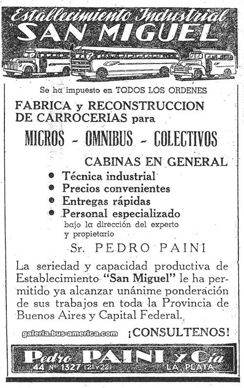 Publicidad carrocería San Miguel (de La Plata) de fines de los 40s.

