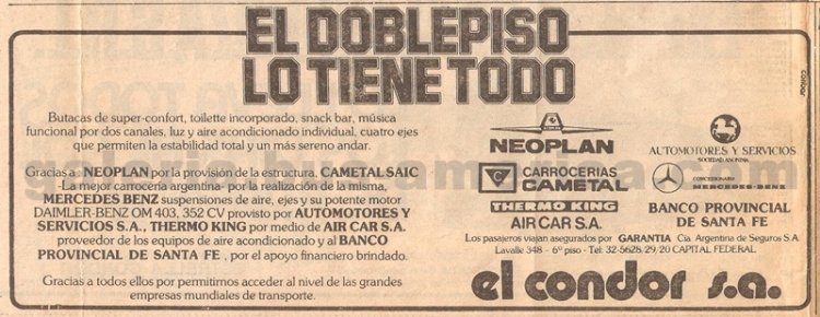 Aviso doblepiso Neoplan de El Cóndor
Contiene interesantes datos sobre su génesis.
