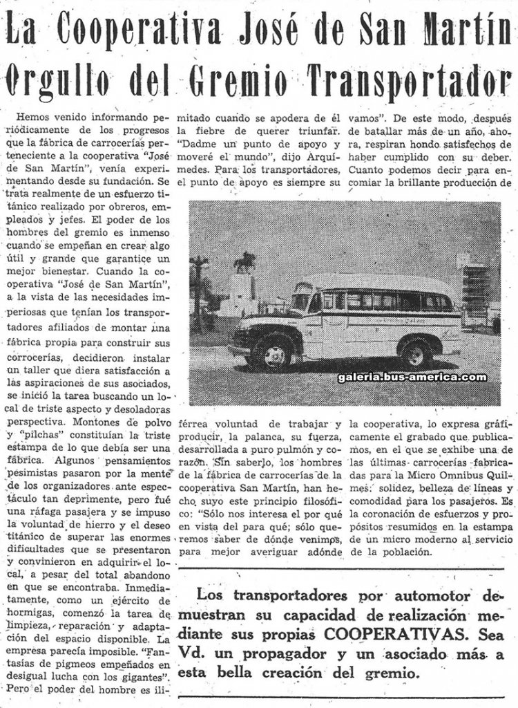 Chevrolet (G.M.C.) - Cooperativa San Martín - M.O. Quilmes 
Artículo Coop. San Martín - Chevrolet '47 - M.O. Quilmes S.A.
