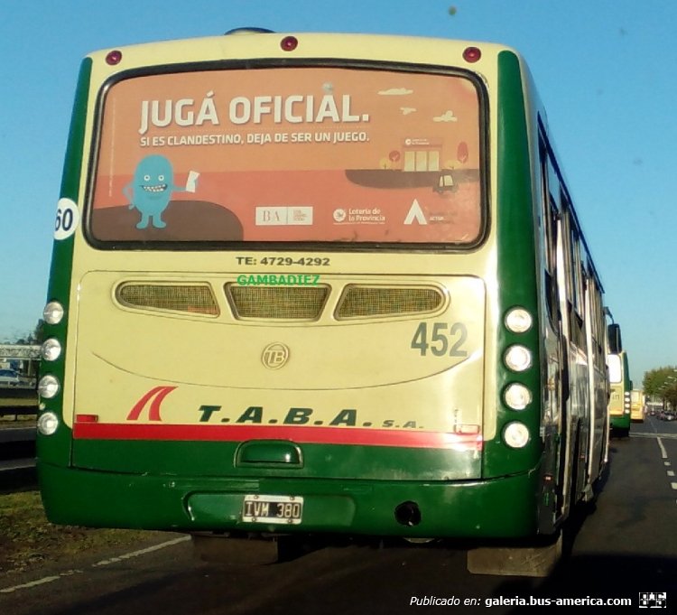 Agrale MT 15 - Todo Bus - T.A.B.A.  
IVM 380
Línea 130 - Interno 452
(Este coche hoy lleva el interno que ostentara mi 52 en esa empresa)

Foto: "Truku" Gambadiez
Colección: Charly Souto
Palabras clave: T.A.B.A. S.A. - Interno 452