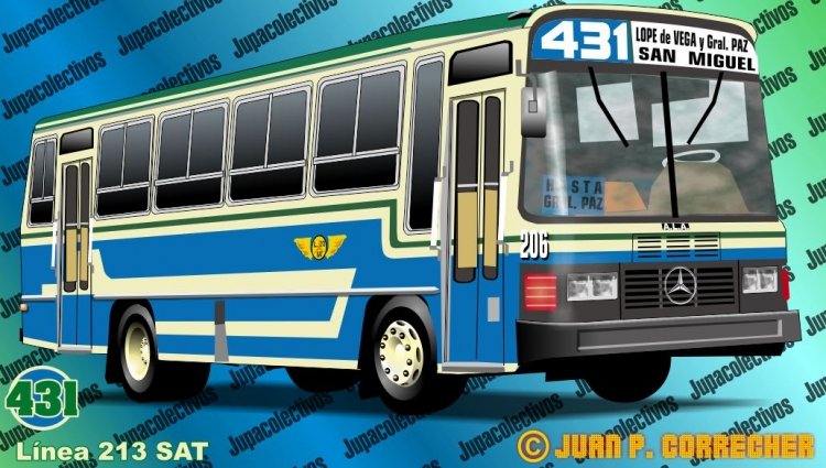 Mercedes-Benz OF 1214 - ALA (Prima) - Línea 213 
Línea 431 - Interno 206
Aquí les dejo un dibujo de la linea 431, que estuvo a cargo de Linea 213 S.A.T., 
siendo un servicio corto de la linea 53 entre Lope de Vega y Gral. Paz y 
San Miguel, circuló allá por el año 1993, en su mayoría con este tipo de colectivos 
y algún San Miguel, si mal no recuerdo. 
Gracias por dejarme compartir mis dibujos por aquí
Dibujo: Juan P. Correcher
Palabras clave: DIBUJOS
