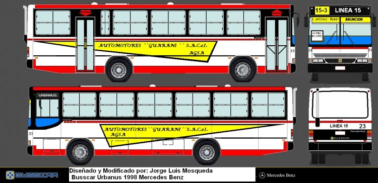 Mercedes-Benz OF 1318 - Busscar Urbanus (en Paraguay) - Linea 15 , Automotores Guarani 
Palabras clave: MB