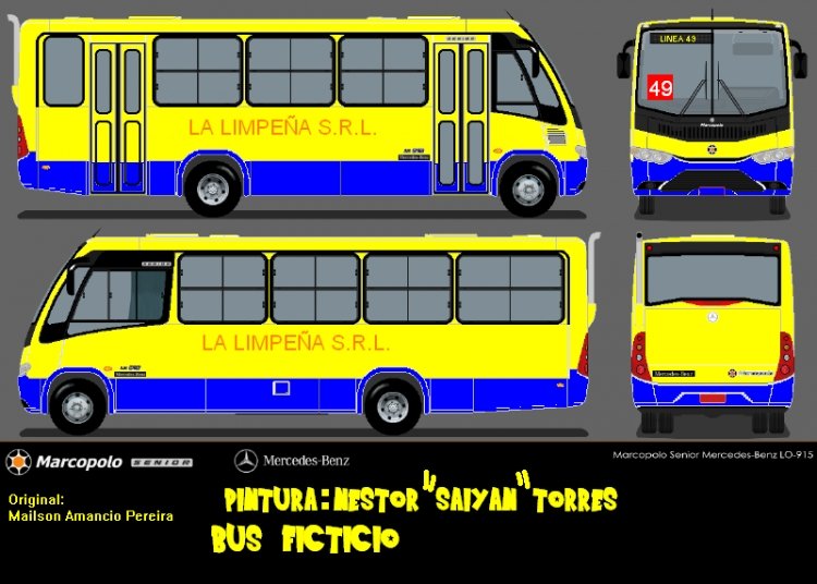Mercedes Benz LO 915-Marcopolo Senior G7 (para Paraguay)-Linea 49 La Limpeña S.R.L.
Diseño Original: Mailson Amancio Pereira
Pintura: Saiyan.
Bus Ficticio
Palabras clave: Marcopolo Senior G7