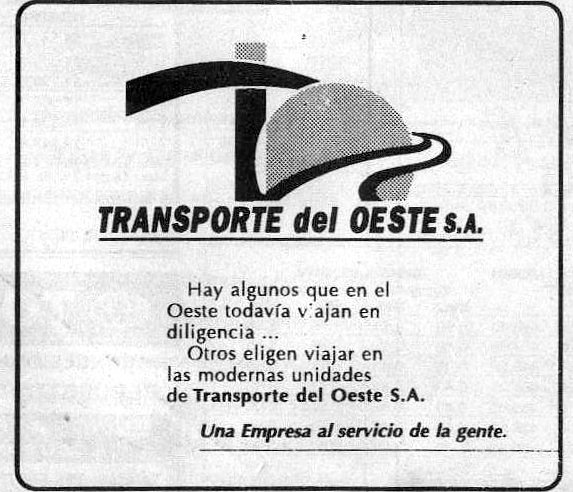 Transportes Del Oeste - Publicidad
Cuándo se publico este aviso estaban lejos de la historia que todos conocemos
Palabras clave: Gamba / TDO