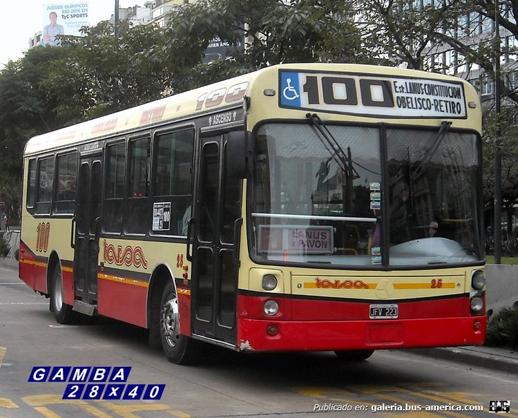 Materfer Águila - T.A.R.S.A.
JFV 223
Línea 100 - Interno 25
Colores que van a desaparecer, en éste caso el coche entero

Colección: Gamba 28x40

http://galeria.bus-america.com/displayimage.php?pid=29181
http://galeria.bus-america.com/displayimage.php?pid=40739
Palabras clave: Gamba / 100