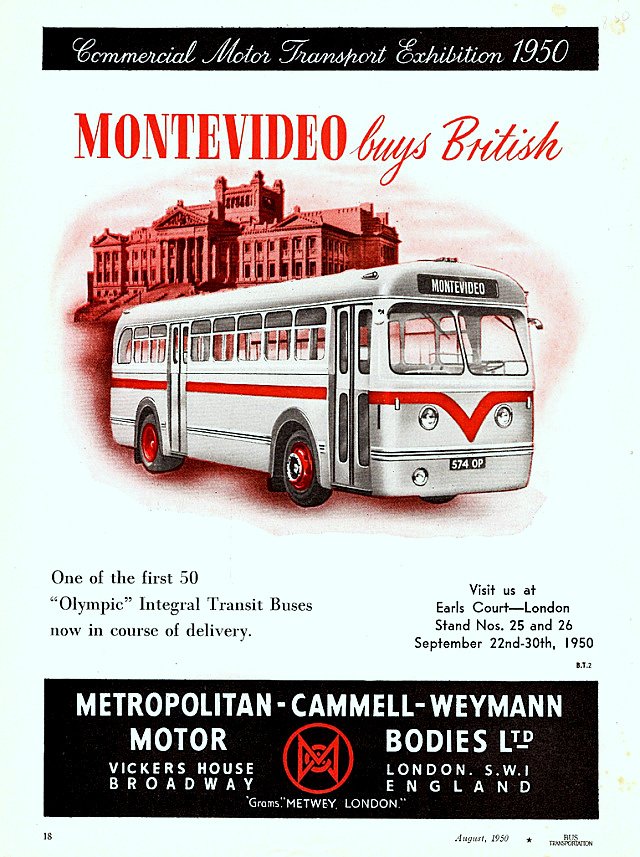 Metropolitan Cammell Weymann (en Uruguay)
Publicidad de la M.C.W., ilustrada por uno de los coches destinados a Uruguay
Palabras clave: Gamba / MCW