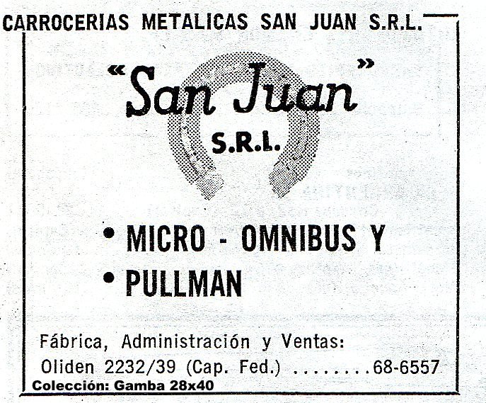 Publicidad Carrocerías San Juan
Año 1969
Palabras clave: Gamba / publi