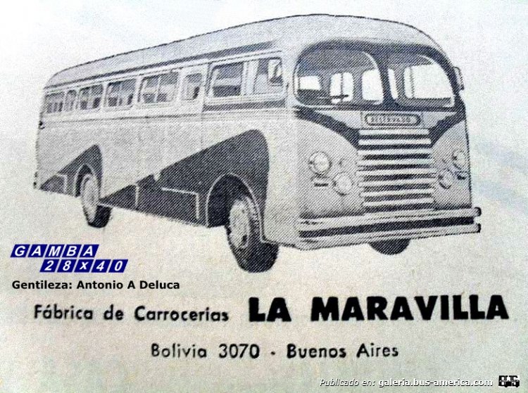 La Maravilla
Publicidad de la carrocera
Un ejemplar de ómnibus, construido por esta firma

Gentileza: A. A. Deluca
Palabras clave: Gamba / Larga