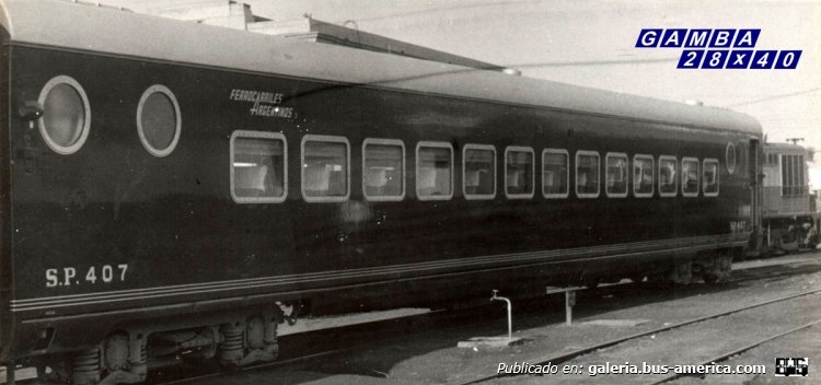 Werkspoor Semi-pullman (en Argentina) - Ferrocarriles Argentinos
S.P. 407
Coche Pullman

Fotografía: Autor desconocido
Colección: Gamba 28x40
Palabras clave: Gamba / FF CC
