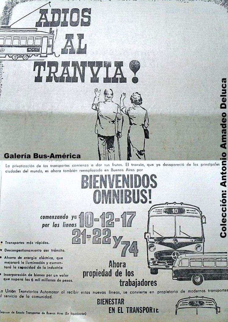 Creación de T.T.A
Publicidad, del gobierno nacional, con motivo de la 
sustitución del sistema tranviario por ómnibus.
Si bien han pasado poco más de 50 años, creo que este 
texto estaba cargado de algunas inexactitudes

Gentileza de: Antonio A Deluca
Palabras clave: Gamba / TTA