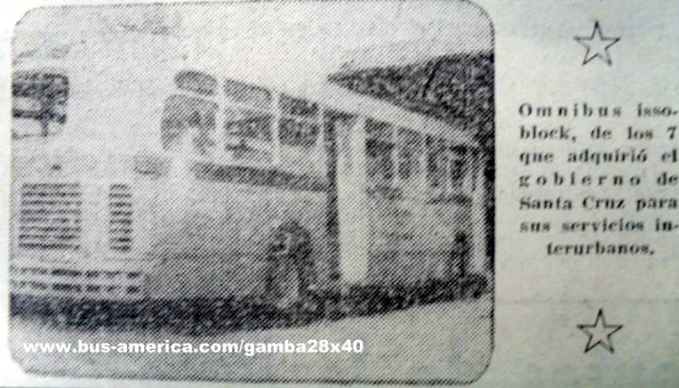 Isobloc W 251 DH (en Argentina)
Recorte de un periódico de época, se refiere a la compra de 7
ómnibus Isobloc para su aplicación en el transporte interurbano
en la provincia de Santa Cruz
Colección J Arcuri - A A Deluca
Palabras clave: Gamba / Iso