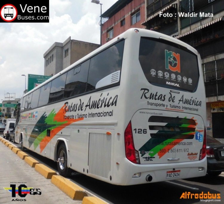 Scania K380 - Miral Infinity 400 (de Ecuador) - Rutas de América 126
PAC-2414
Primicia desde Caracas. El primero en venir a Venezuela, ya llegando de su largo viaje. Se lleva el honor también de ser el primer K380 registrado en Venezuela, y la primera empresa en ofrecer en Venezuela servicio de Wi-Fi a bordo. Primicia captada por Waldir Mata para Venebuses.com (Circulando en Venezuela)
Palabras clave: Scania Miral Rutas América Internacional