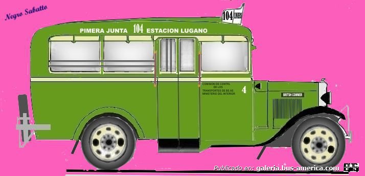  Linea 104 S.O.T.A. Britich Commer 1934 Carrocería Gnecco Interno 4
Linea 104 S.O.T.A. Linea de Emergencia de Primera Junta a Estación Lugano C.G.B.A. Inaugurada el 11 de agosto de 1944.
