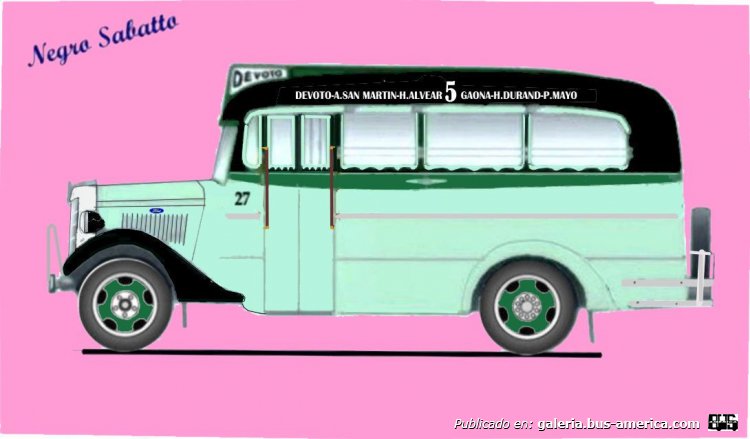 Ford 1935 - Marrugat - Línea 5
Linea 5 (Buenos Aires), interno 27
Ex 86-85, 54 coches.
Inaugurada en octubre de 1928, Habilitada el 24 de noviembre de 1933, Incautada por la CTCBA el 6 de febrero de 1943, restablecida el 6 de febrero de 1943.- 
