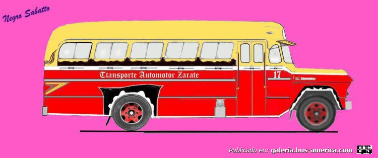 Chevrolet 1957 - Inducar - Transporte Automotor Zarate
Linea 500-503 (Prov.Buenos Aires), interno 17

Ilustración basada en fotogramia de filmación de [url=http://busarg.com.ar/fotogaleria/displayimage.php?pos=-6129]Canal 7[/url], referida a publicada en grupo facebook "Zarate de Ayer", reposteado en BusArg
