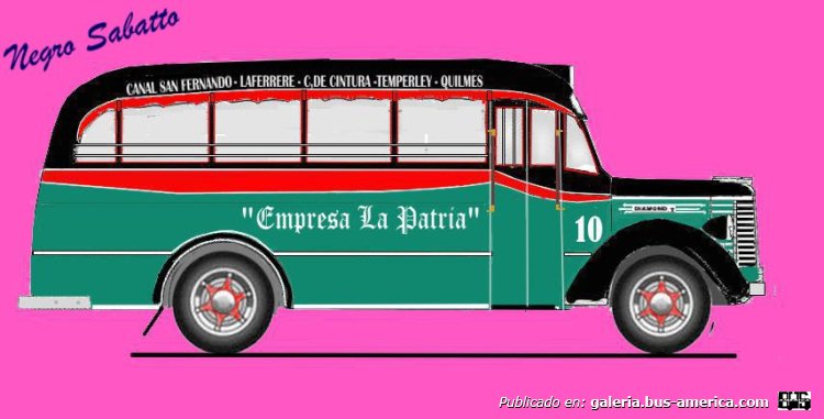 Diamond T 1938 - Agosti - La Patria
Linea 226 (Prov. Buenos Aires), interno 10

Basado en fotografía de: [url=http://busarg.com.ar/fotogaleria/displayimage.php?pos=-19062]autor desconocido, en publicación desconocida, colección Jorge Arcuri en busarg[/url]
