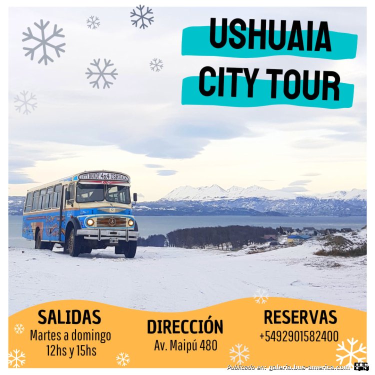 Mercedes-Benz LO 1114 - San Juan -  Ushuaia City Tour
UMF 082 - ex patente V.025924
[url=https://bus-america.com/galeria/displayimage.php?pid=61994]https://bus-america.com/galeria/displayimage.php?pid=61994[/url]
[url=https://bus-america.com/galeria/displayimage.php?pid=61995]https://bus-america.com/galeria/displayimage.php?pid=61995[/url]
[url=https://bus-america.com/galeria/displayimage.php?pid=61996]https://bus-america.com/galeria/displayimage.php?pid=61996[/url]

Ushuaia City Tour (Ushuaia), interno City Bondy 4x4 [desde 2022]
¿Ex Los Carlos (Tierra del Fuego)? [1986-¿19..?]

Fotografía: Ushuaia City Tour


Al fin!

Una idea que hace rato podría haber empezado

Viendo la importación de los industriales y seriados buses doble piso ingleses , para el transporte turístico en...Argentina.
¿Por que no usar unidades locales, que son mas pintoréscas y artesanales?

Finalmente , desde el año pasado se dio el primer paso en Ushuaia, a manos de los mismos que utilizan el bus inglés, con un 1114 equipado con coble tracción y fileteado suigeneris. Con ello este es el primer caso de un colectivo histórico que presta servicio turístico regular permanente

