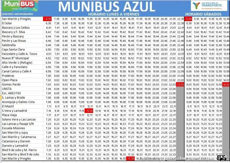 Munibus
Línea Azul (Yerba Buena)

Planilla de horarios

https://www.yerbabuena.gob.ar
