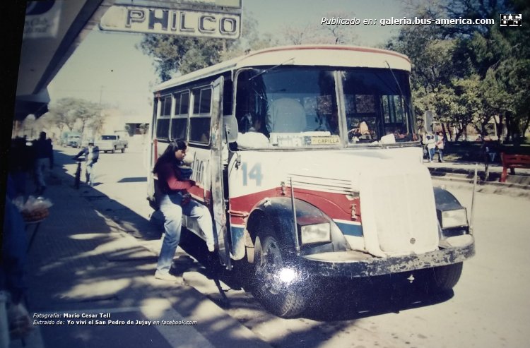 Mercedes-Benz LO 911 - Transp. San Pedro
Línea B (San Pedro), interno 14

Fotografía: Mario Cesar Tell
Gentileza: Cacho Bondi

"Maravilloso"
Especulación 1
Estimo que era un colectivo de turismo que le adaptaron la puerta trasera y se ve su apertura de la delantera "pantográfica"

Especulación 2
Era una carrocería de ómnibus de media distancia, adaptada a este chasis de colectivo
