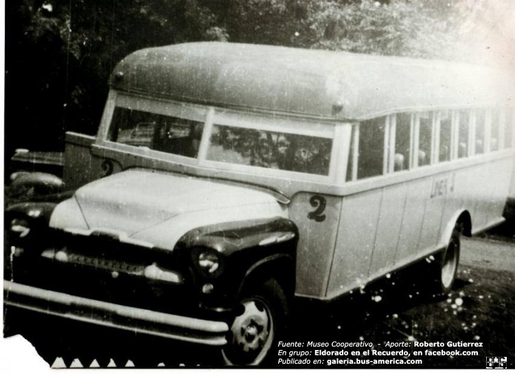 Chevrolet Viking 60 - Tilo Diesel - Línea 2
http://galeria.bus-america.com/displayimage.php?pid=44521

Línea 2 (Eldorado), interno 2

Fotógrfo: desconocido
Colección: Museo Cooperativo
Aporte: Roberto Guitierrez
Extraído de: Eldorado en el recuerdo, en facebook.com
