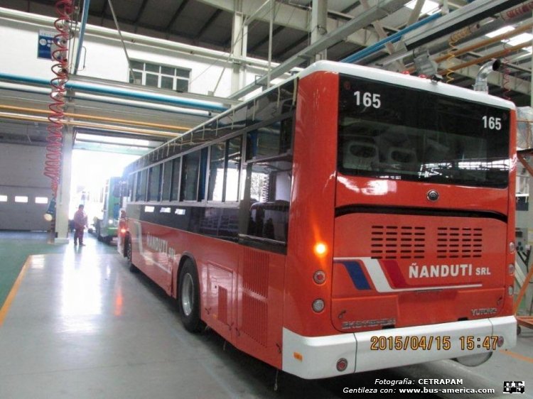 Yutong ZK6118HGA (para Paraguay) - Ñanduty
Línea 165 (Asunción área metropolitana)

Fotografía y gentileza: C.E.TRA.P.A.M (Centro de Empresarios del Transporte de Pasajeros del Area metropolitana)
