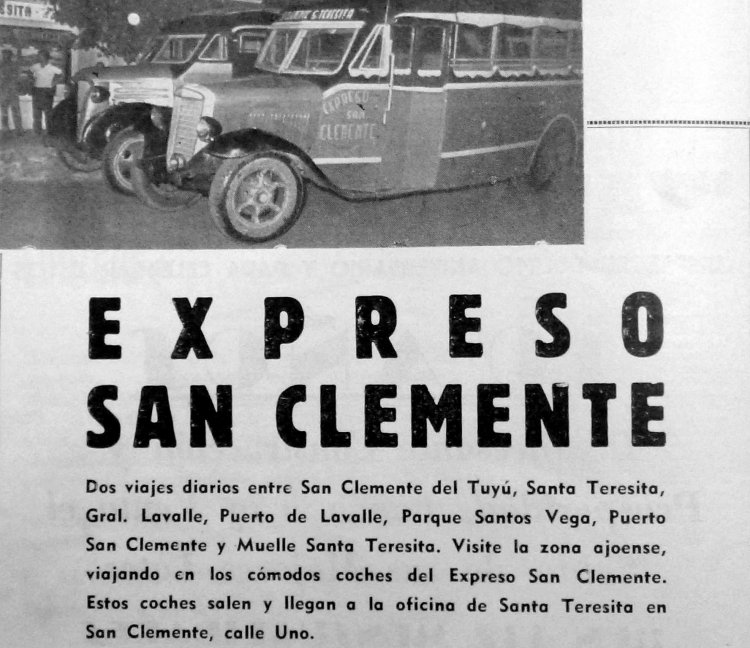 International - Gnecco - Expreso San Clemente
(Datos de derecha a izquierda)

Publicidad de la empresa
Imagen extraída del grupo de facebook "San Clemente Ayer y Hoy"
