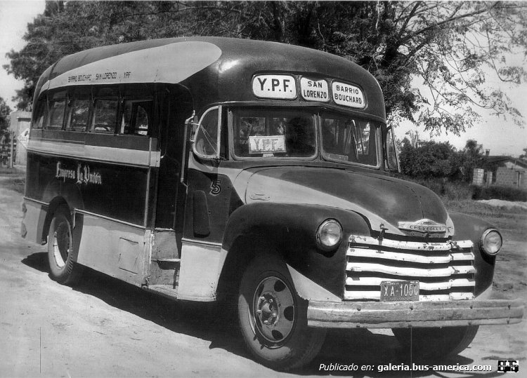 Chevrolet (G.M.C.) - Costa Rica - La Unión
Santa Fé
XA-1050
San Lorenzo
Línea Y.P.F. - Barrio Bouchard - Interno 5

Fotografía: Autor desconocido
Publicada en el facebook "Museo San Lorenzo"
