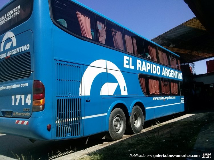 Volvo - Marcopolo (en Argentina) - El Rápido Argentino
Interno 1714
Terminal de Ómnibus de La Lucila del Mar. Enero 2015
