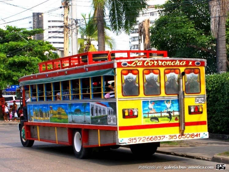 Chevrolet B-60 - ?? - ¿La Corroncha?
QAF 960
http://galeria.bus-america.com/displayimage.php?pid=27110

Foto subida a www.panoramio.com  por el usuario kkanem
(En Colombia)
Palabras clave: colombia