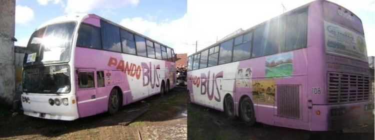 Scania K 113 - Rodefac - Pando Bus
Único piso y medio que hizo Rodefac, en su inicio fue el 1028 de Plusmar, 
ahora lo encontramos a la venta.
Foto: Segundamano
