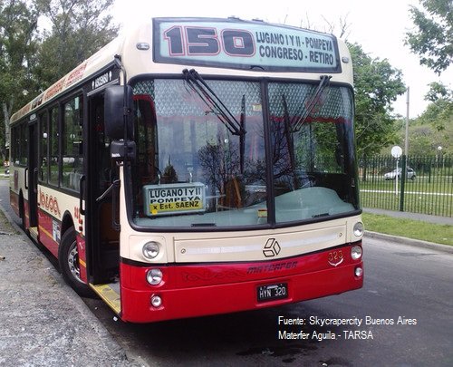 Materfer Águila - T.A.R.S.A.
Línea 150 - Interno 323
(ex prestataria de la línea - en la actualidad lo hace NUDO)
http://galeria.bus-america.com/displayimage.php?pos=-26898

Fuente: Skycrapercity
Palabras clave: Materfer 
