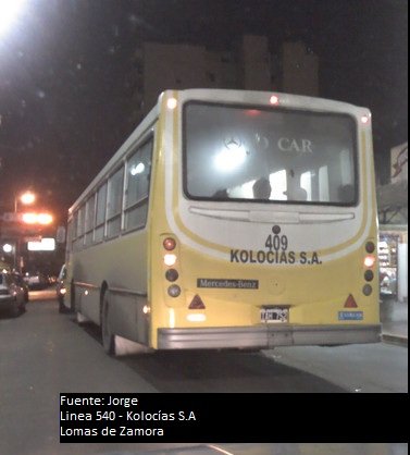 Mercedes-Benz OF 1418 - La Favorita - Kolocias 
Breve Historia Breve

Apenas Autobuses Santa Fe se hizo cargo de la linea 540 de Lomas de Zamora así se veían sus amarillos colectivos.
En la actualidad se ven perros...
...cualquier ironía es pura casualidad.
Palabras clave: Kolocías