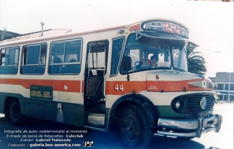 Mercedes-Benz LO 1114 - San Juan - El Rápido del Sud
Línea 221 (Prov. Buenos Aires), interno 44

Fotógrafo: desconocido al momento
Extraído de bolsa de fotografías del Coleclub
Scaneo: Gabriel Maluende
Colección: www.bus-america.com
