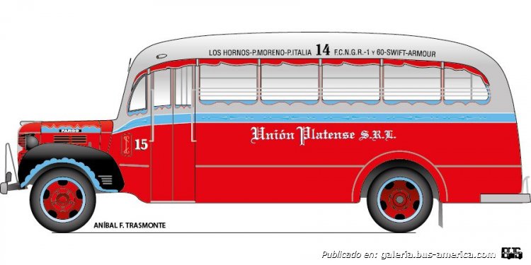 Fargo - Agosti - Unión Platense
Línea 14 (Pdo. La Plata), interno 15

Ilustración y gentileza: Anibal Trasmonte

Los invito a conocer la historia de esta carrocería en:
[url=https://www.bus-america.com/ARcarrocerias/Agosti/Agosti-histo.php]Historia de Carpitnería y Carrocería A. y C. Agosti[/url]
