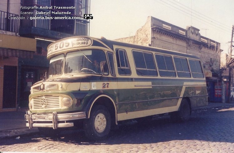 Mercedes-Benz LO 1114 - Crovara - Ttes. Rafael Calzada
Línea 505 (Pdo. A.Brown), interno 27

Fotografía: Anibal Trasmonte
Scaneo: Gabriel Maluende

