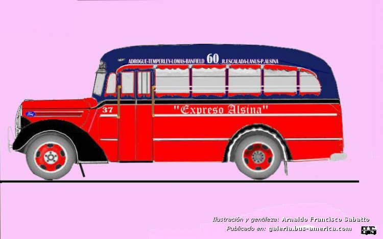 Ford V8 - La Industria - Expreso Alsina
Línea 60 (Prov. Buenos Aires), interno 37

Ilustración y gentileza: Arnaldo Sabatto
