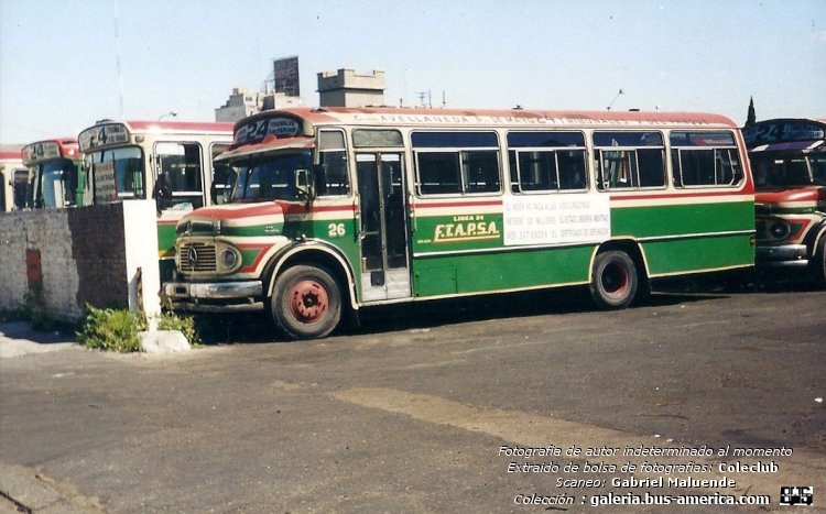 Mercedes-Benz LO 1114 - El Indio Campeón 2307 - ETAPSA
Línea 24 (Buenos Aires), interno 26

Fotógrafo: desconocido al momento
Extraído de bolsa de fotografías del Coleclub
Scaneo: Gabriel Maluende
Colección: www.bus-america.com
