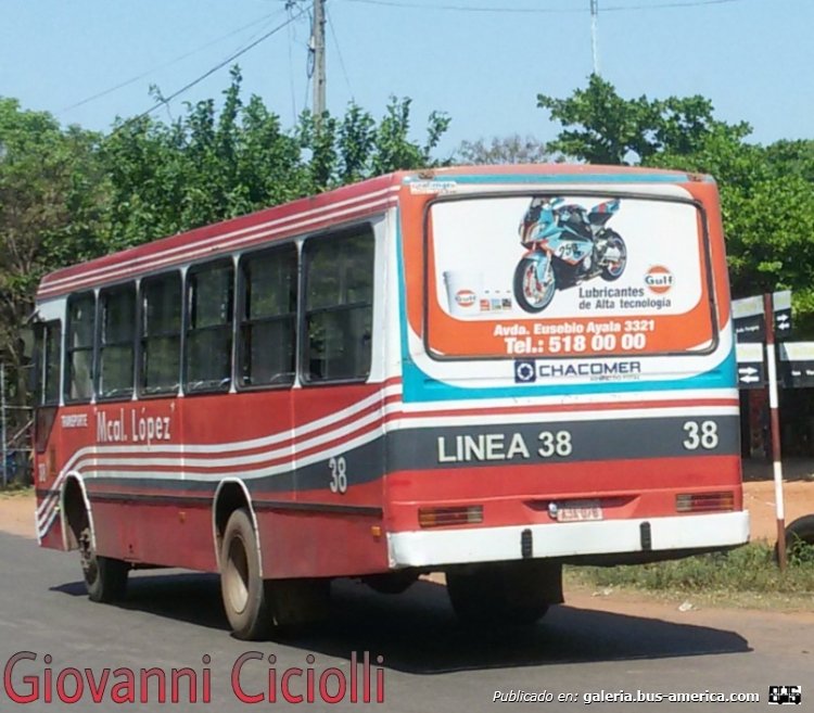Mercedes-Benz OF 1418 - Marcopolo Torino GV (en Paraguay) - Mcal. López  , Linea 38 , Interno 38
AJA 078
http://galeria.bus-america.com/displayimage.php?pid=37600

Avda Paraguay Ciudad de San Antonio departamento Central
