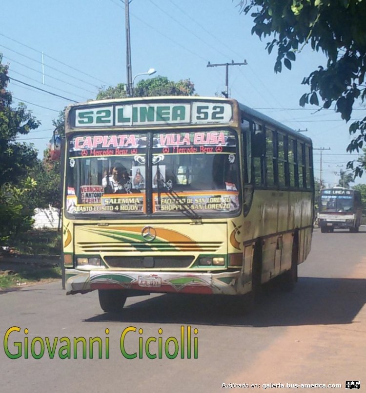 Mercedes-Benz OF 1318 - Busscar Urbanus 2 (en Paraguay) - La candelaria Capiatá , Linea 52 , Interno 9727 
¿ATA821?

