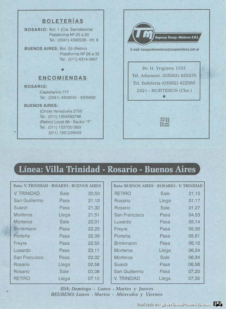 Morteros
Horario línea nacional 2016
